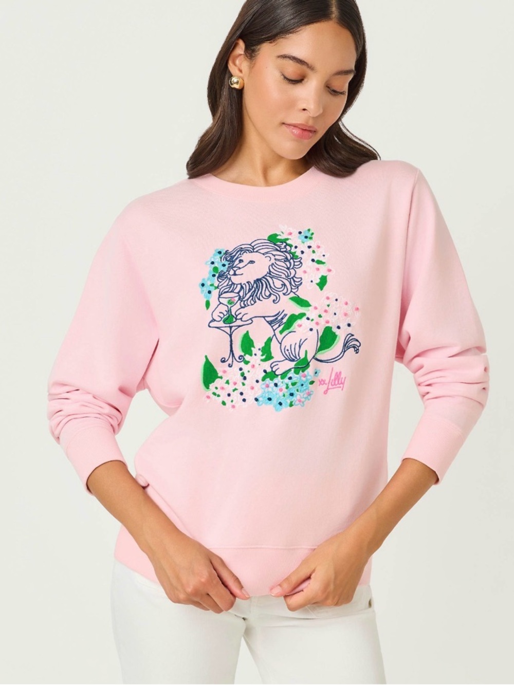 NWT Lilly Pulitzer Ballad Sweatshirt Multi Lydia the Lion Embellishment